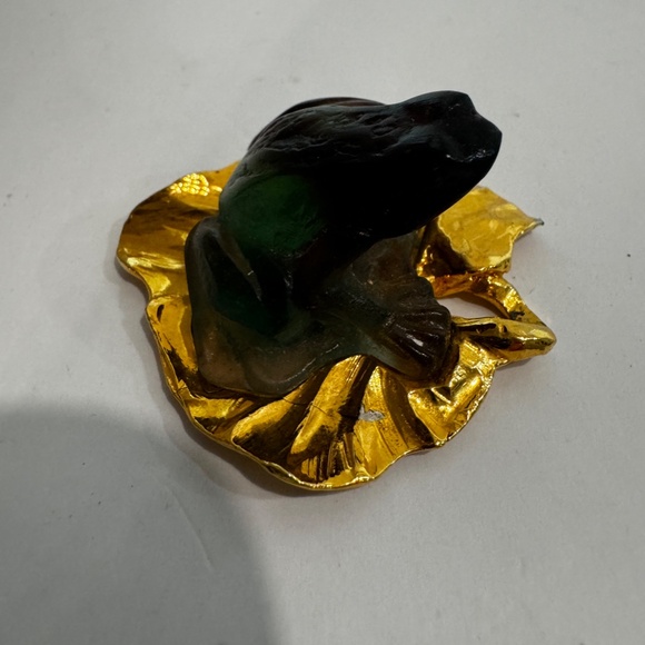 VTG Daum France Pate De Verre Purple Green Frog Gold Lily Pad Pendant - Picture 3 of 13